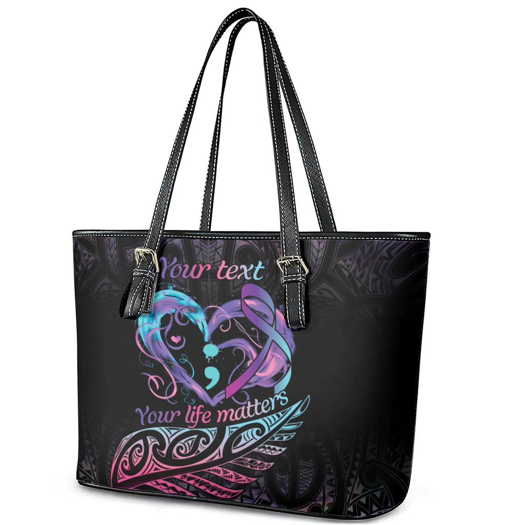 Personalised Your Life Matters Leather Tote Bag Suicide Prevention Support Semicolon Maori Heart
