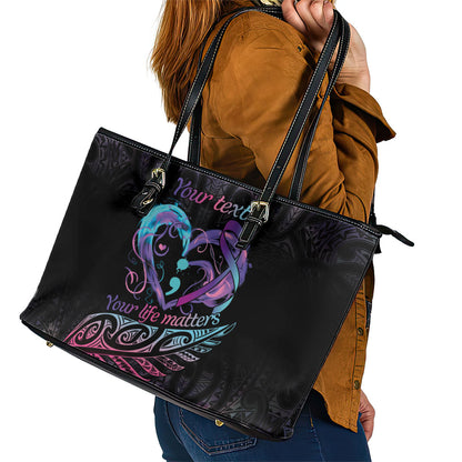 Personalised Your Life Matters Leather Tote Bag Suicide Prevention Support Semicolon Maori Heart