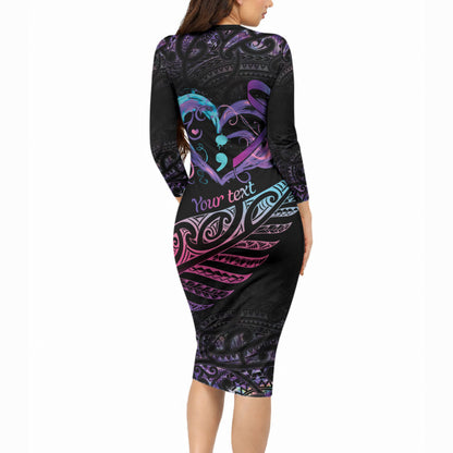 Personalised Your Life Matters Long Sleeve Bodycon Dress Suicide Prevention Support Semicolon Maori Heart