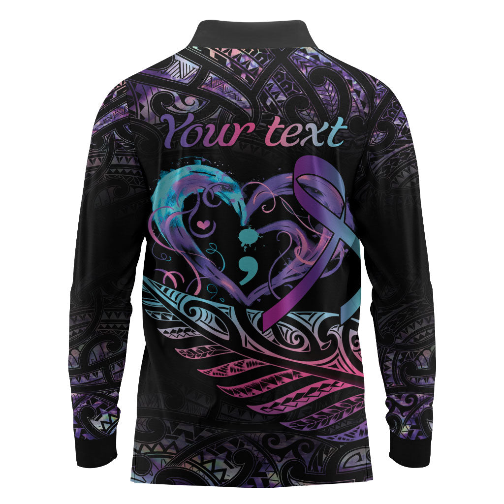 Personalised Your Life Matters Long Sleeve Polo Shirt Suicide Prevention Support Semicolon Maori Heart