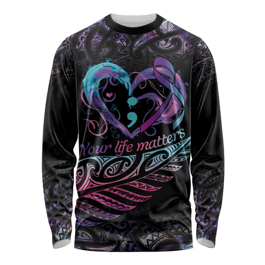 Personalised Your Life Matters Long Sleeve Shirt Suicide Prevention Support Semicolon Maori Heart