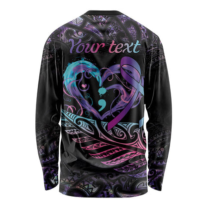 Personalised Your Life Matters Long Sleeve Shirt Suicide Prevention Support Semicolon Maori Heart