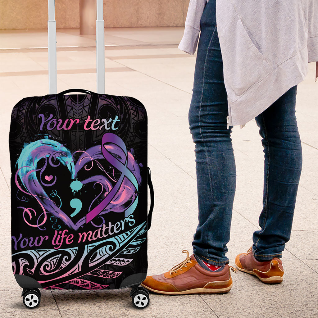 Personalised Your Life Matters Luggage Cover Suicide Prevention Support Semicolon Maori Heart