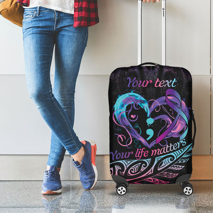 Personalised Your Life Matters Luggage Cover Suicide Prevention Support Semicolon Maori Heart