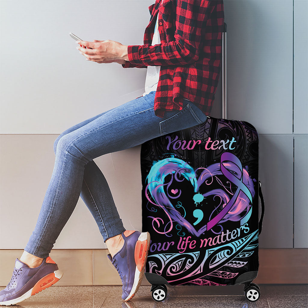 Personalised Your Life Matters Luggage Cover Suicide Prevention Support Semicolon Maori Heart