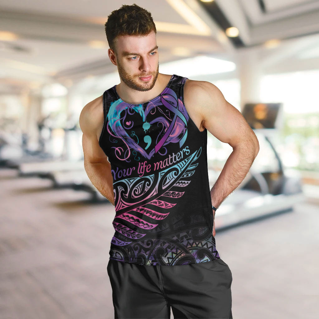 Personalised Your Life Matters Men Tank Top Suicide Prevention Support Semicolon Maori Heart