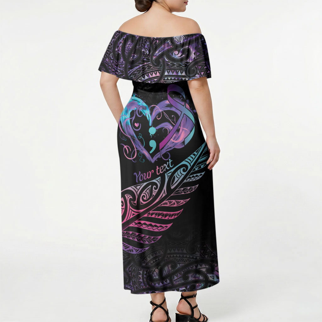 Personalised Your Life Matters Off Shoulder Maxi Dress Suicide Prevention Support Semicolon Maori Heart