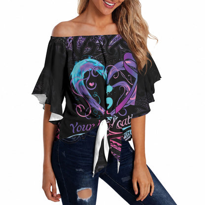Personalised Your Life Matters Off Shoulder Wrap Waist Top Suicide Prevention Support Semicolon Maori Heart