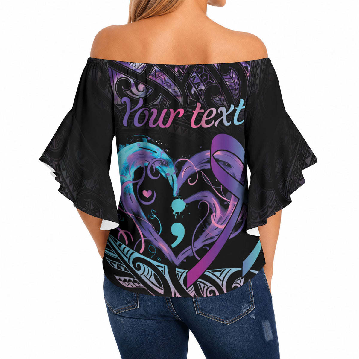 Personalised Your Life Matters Off Shoulder Wrap Waist Top Suicide Prevention Support Semicolon Maori Heart