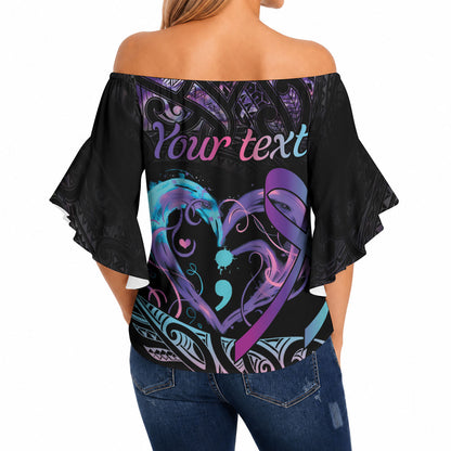 Personalised Your Life Matters Off Shoulder Wrap Waist Top Suicide Prevention Support Semicolon Maori Heart