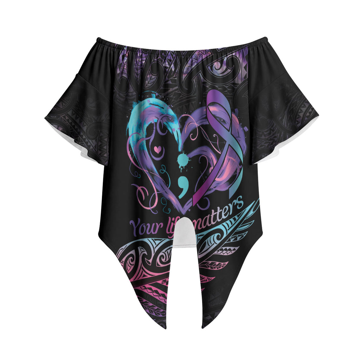 Personalised Your Life Matters Off Shoulder Wrap Waist Top Suicide Prevention Support Semicolon Maori Heart