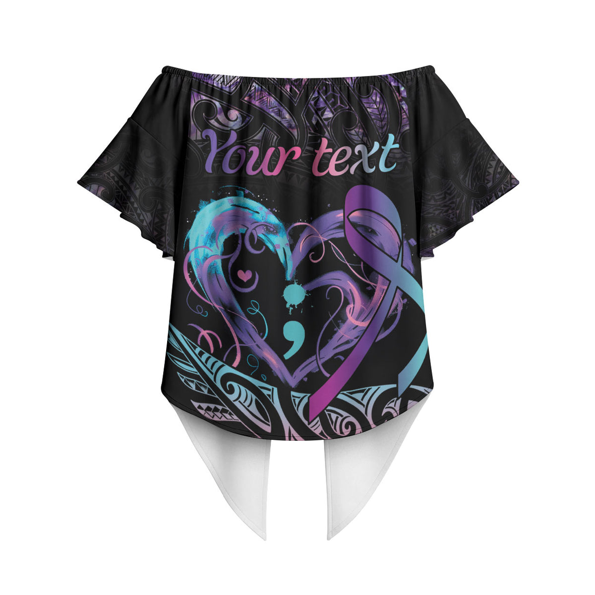 Personalised Your Life Matters Off Shoulder Wrap Waist Top Suicide Prevention Support Semicolon Maori Heart
