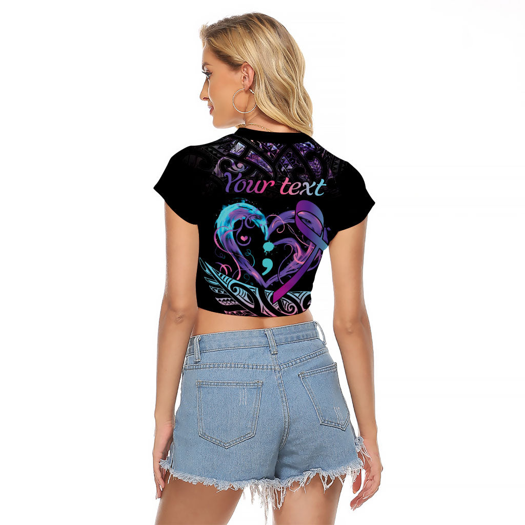 Personalised Your Life Matters Raglan Cropped T Shirt Suicide Prevention Support Semicolon Maori Heart