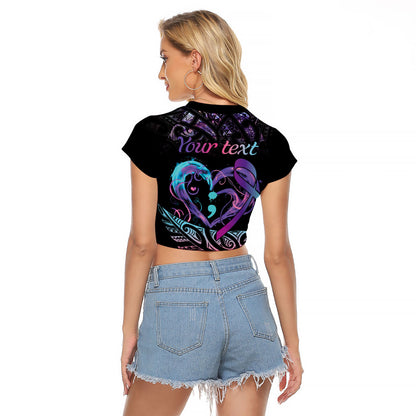 Personalised Your Life Matters Raglan Cropped T Shirt Suicide Prevention Support Semicolon Maori Heart