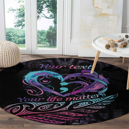 Personalised Your Life Matters Round Carpet Suicide Prevention Support Semicolon Maori Heart