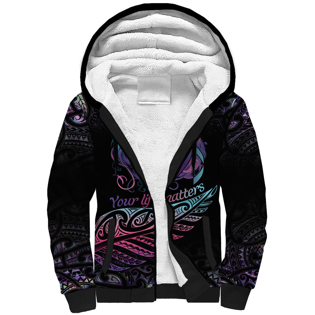 Personalised Your Life Matters Sherpa Hoodie Suicide Prevention Support Semicolon Maori Heart