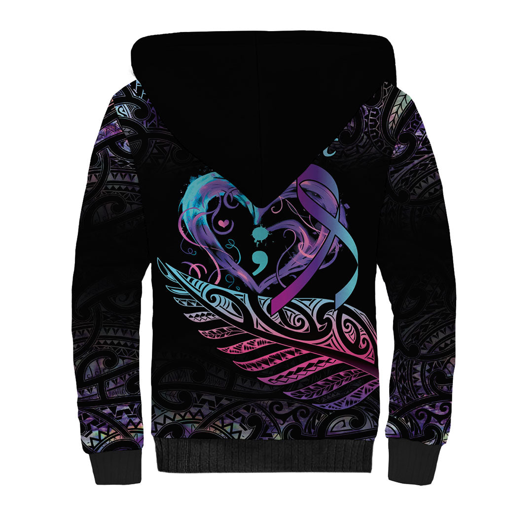 Personalised Your Life Matters Sherpa Hoodie Suicide Prevention Support Semicolon Maori Heart