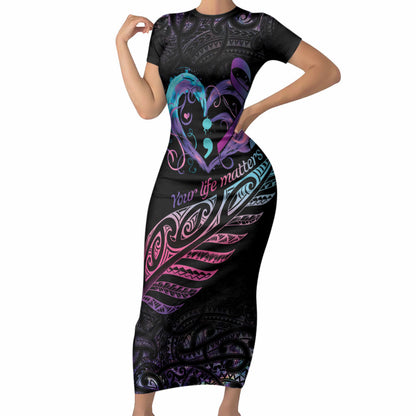Personalised Your Life Matters Short Sleeve Bodycon Dress Suicide Prevention Support Semicolon Maori Heart