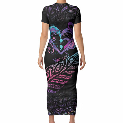 Personalised Your Life Matters Short Sleeve Bodycon Dress Suicide Prevention Support Semicolon Maori Heart
