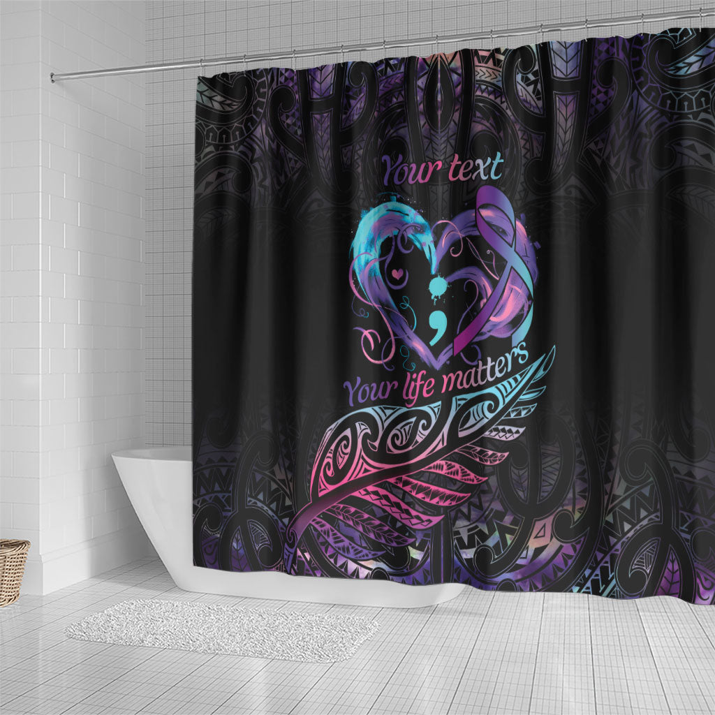 Personalised Your Life Matters Shower Curtain Suicide Prevention Support Semicolon Maori Heart