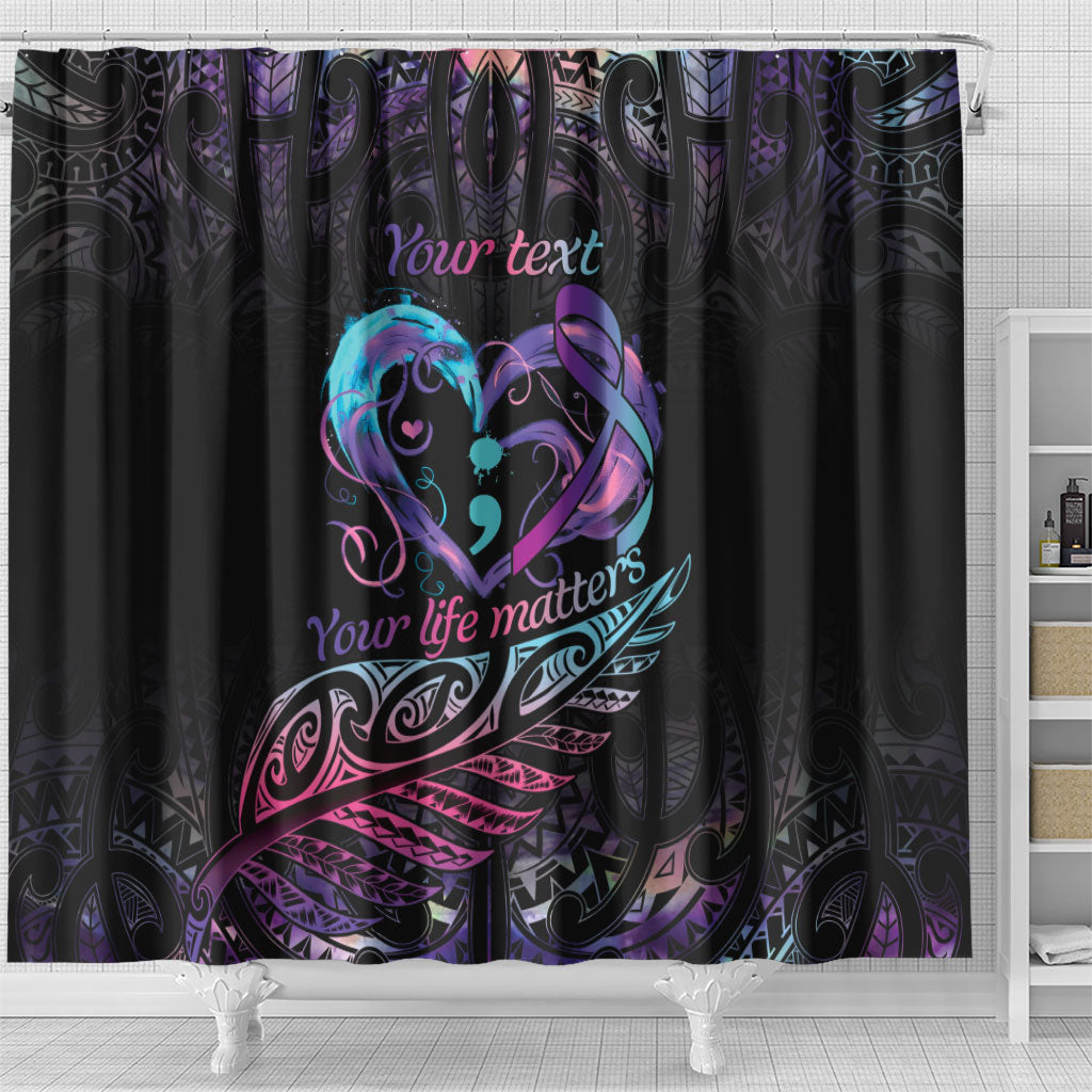 Personalised Your Life Matters Shower Curtain Suicide Prevention Support Semicolon Maori Heart