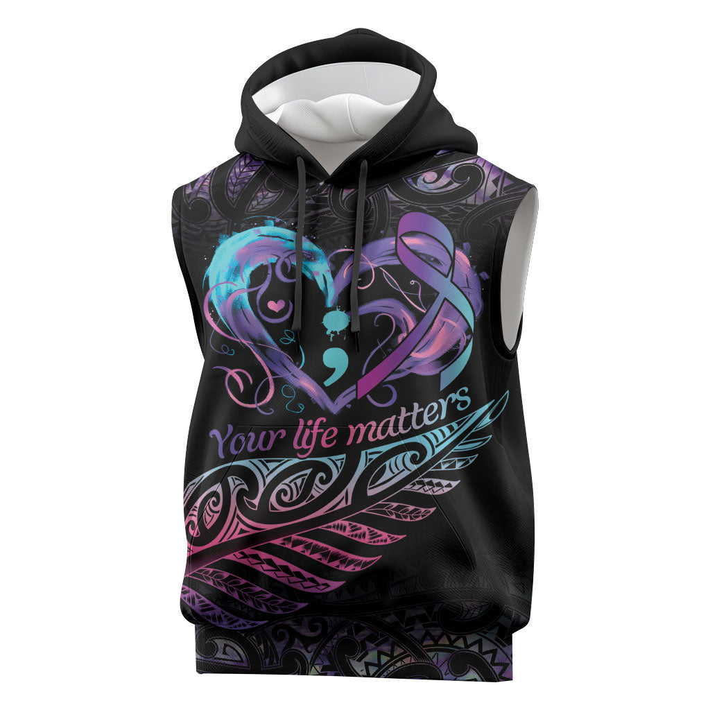 Personalised Your Life Matters Sleeveless Hoodie Suicide Prevention Support Semicolon Maori Heart