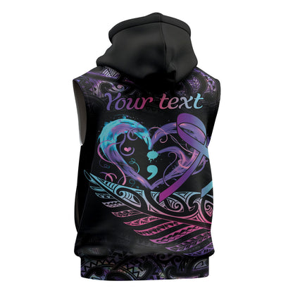 Personalised Your Life Matters Sleeveless Hoodie Suicide Prevention Support Semicolon Maori Heart