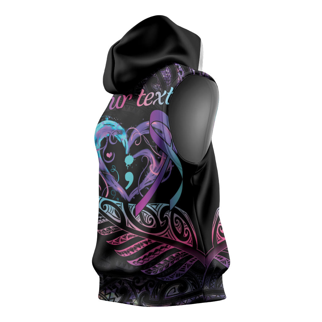 Personalised Your Life Matters Sleeveless Hoodie Suicide Prevention Support Semicolon Maori Heart