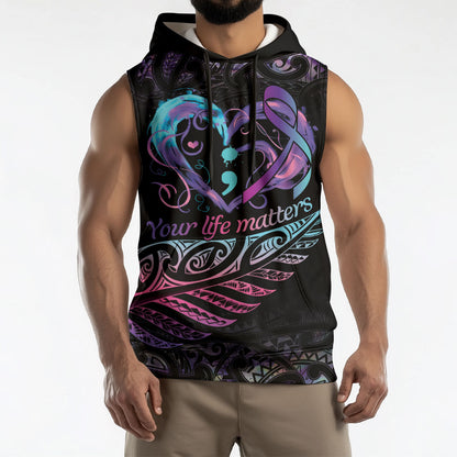 Personalised Your Life Matters Sleeveless Hoodie Suicide Prevention Support Semicolon Maori Heart