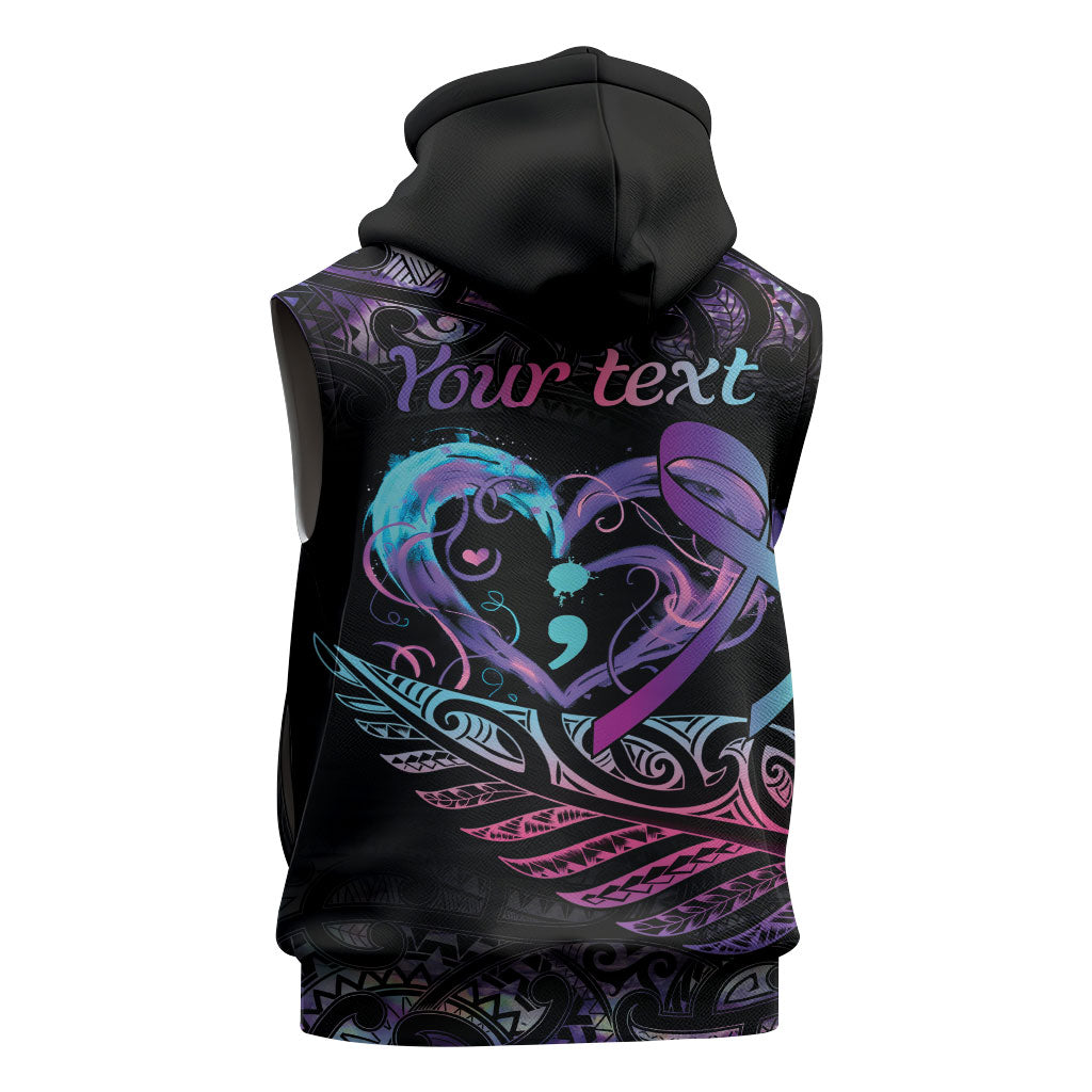 Personalised Your Life Matters Sleeveless Zip Hoodie Suicide Prevention Support Semicolon Maori Heart