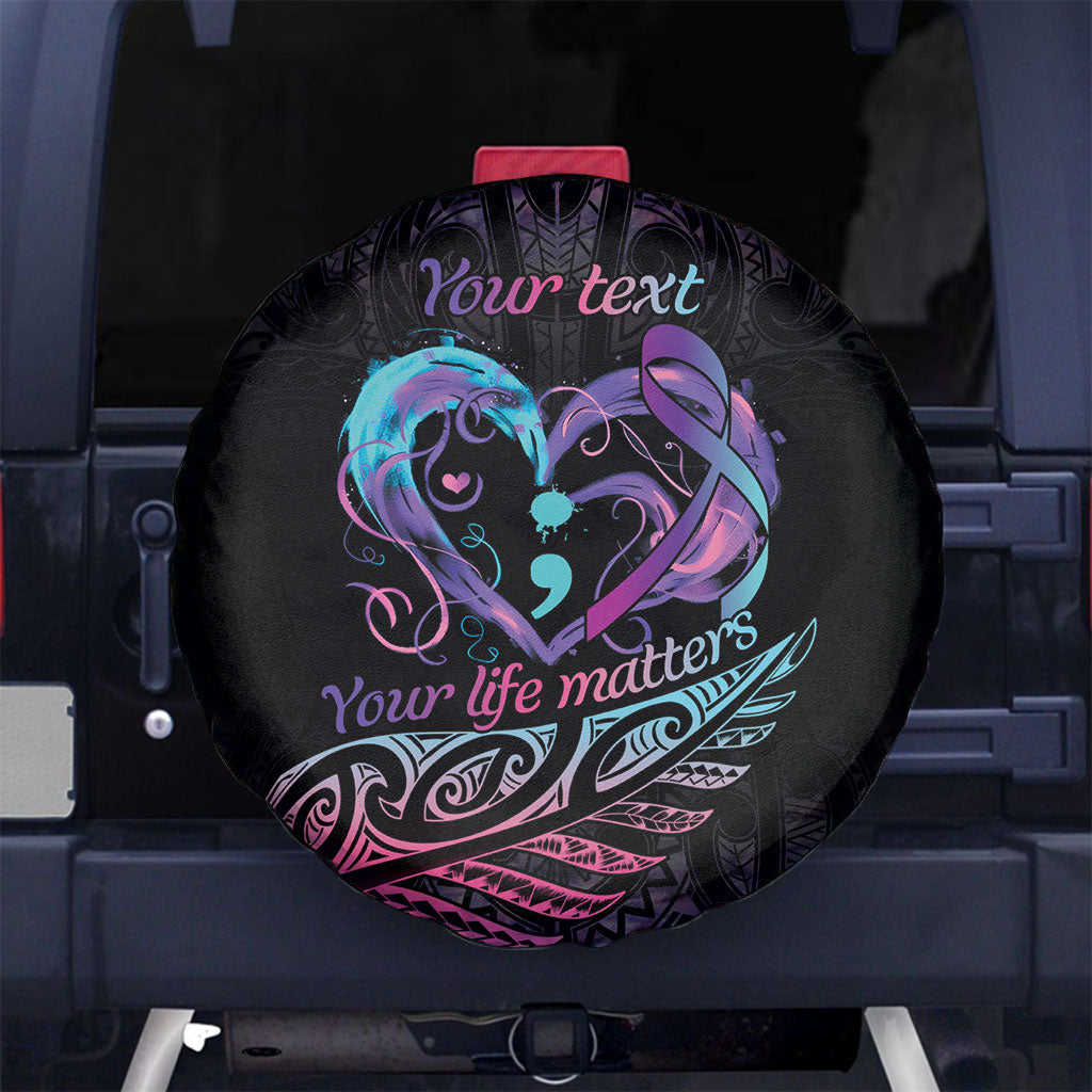 Personalised Your Life Matters Spare Tire Cover Suicide Prevention Support Semicolon Maori Heart