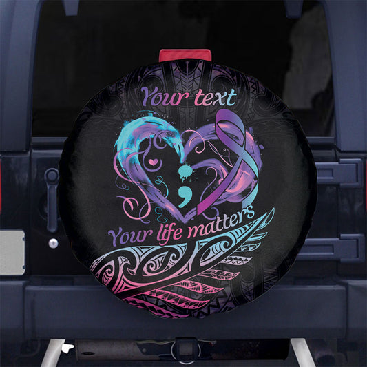 Personalised Your Life Matters Spare Tire Cover Suicide Prevention Support Semicolon Maori Heart