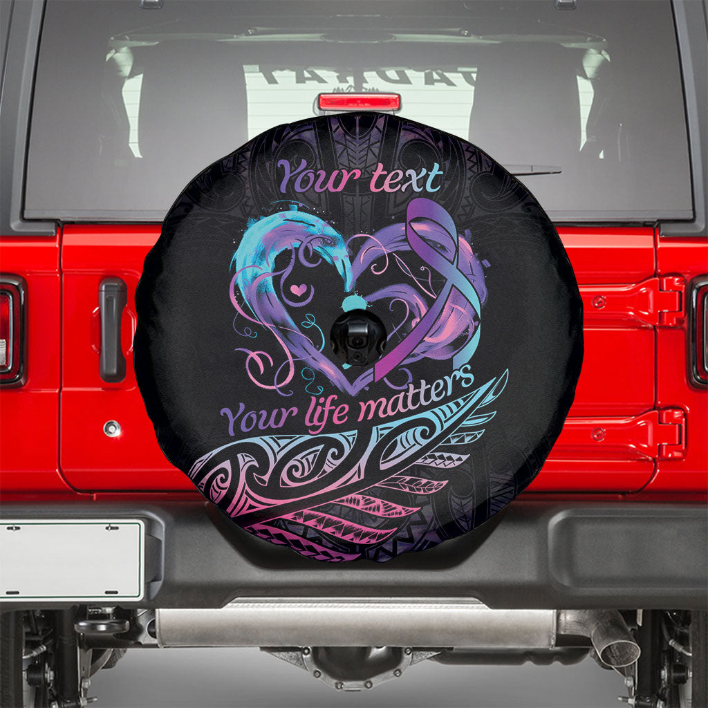 Personalised Your Life Matters Spare Tire Cover Suicide Prevention Support Semicolon Maori Heart