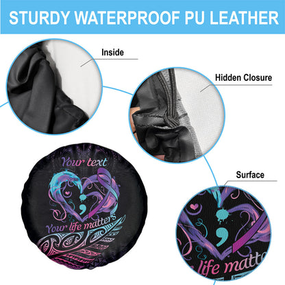 Personalised Your Life Matters Spare Tire Cover Suicide Prevention Support Semicolon Maori Heart
