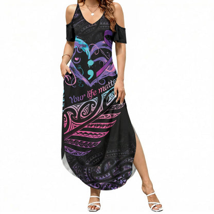 Personalised Your Life Matters Summer Maxi Dress Suicide Prevention Support Semicolon Maori Heart