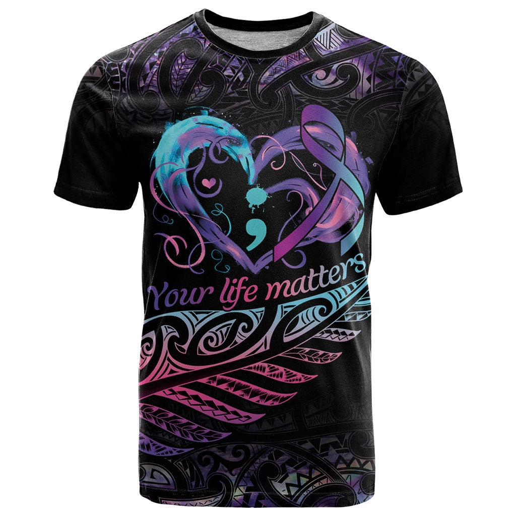 Personalised Your Life Matters T Shirt Suicide Prevention Support Semicolon Maori Heart