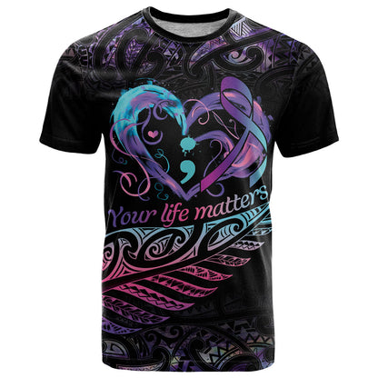 Personalised Your Life Matters T Shirt Suicide Prevention Support Semicolon Maori Heart