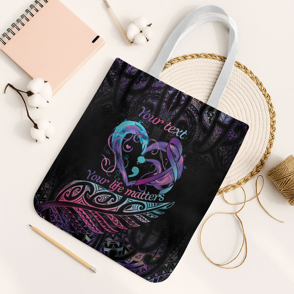 Personalised Your Life Matters Tote Bag Suicide Prevention Support Semicolon Maori Heart