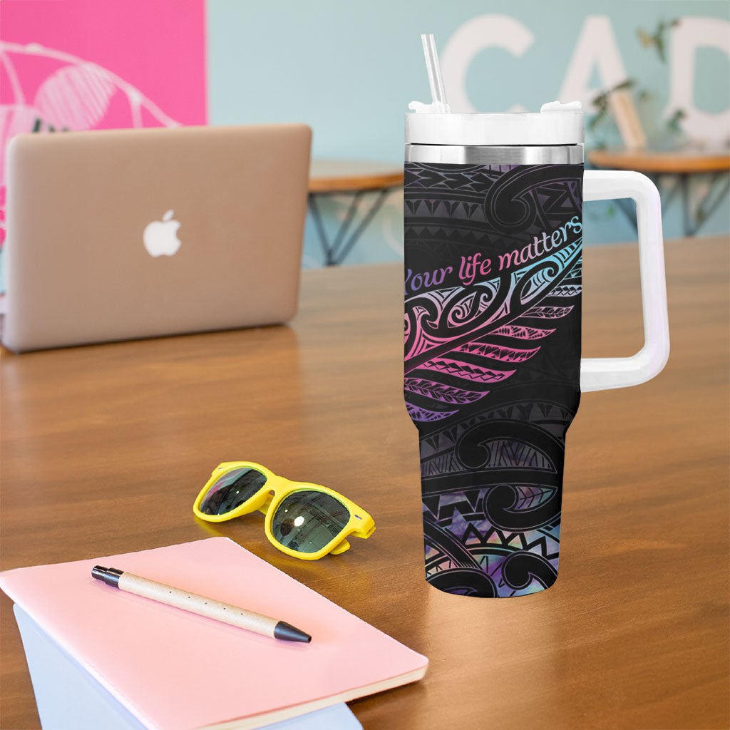 Personalised Your Life Matters Tumbler With Handle Suicide Prevention Support Semicolon Maori Heart