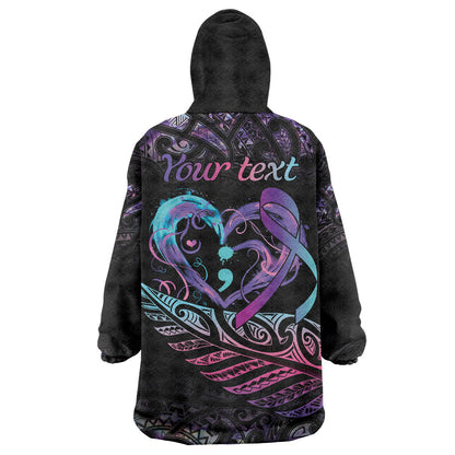 Personalised Your Life Matters Wearable Blanket Hoodie Suicide Prevention Support Semicolon Maori Heart