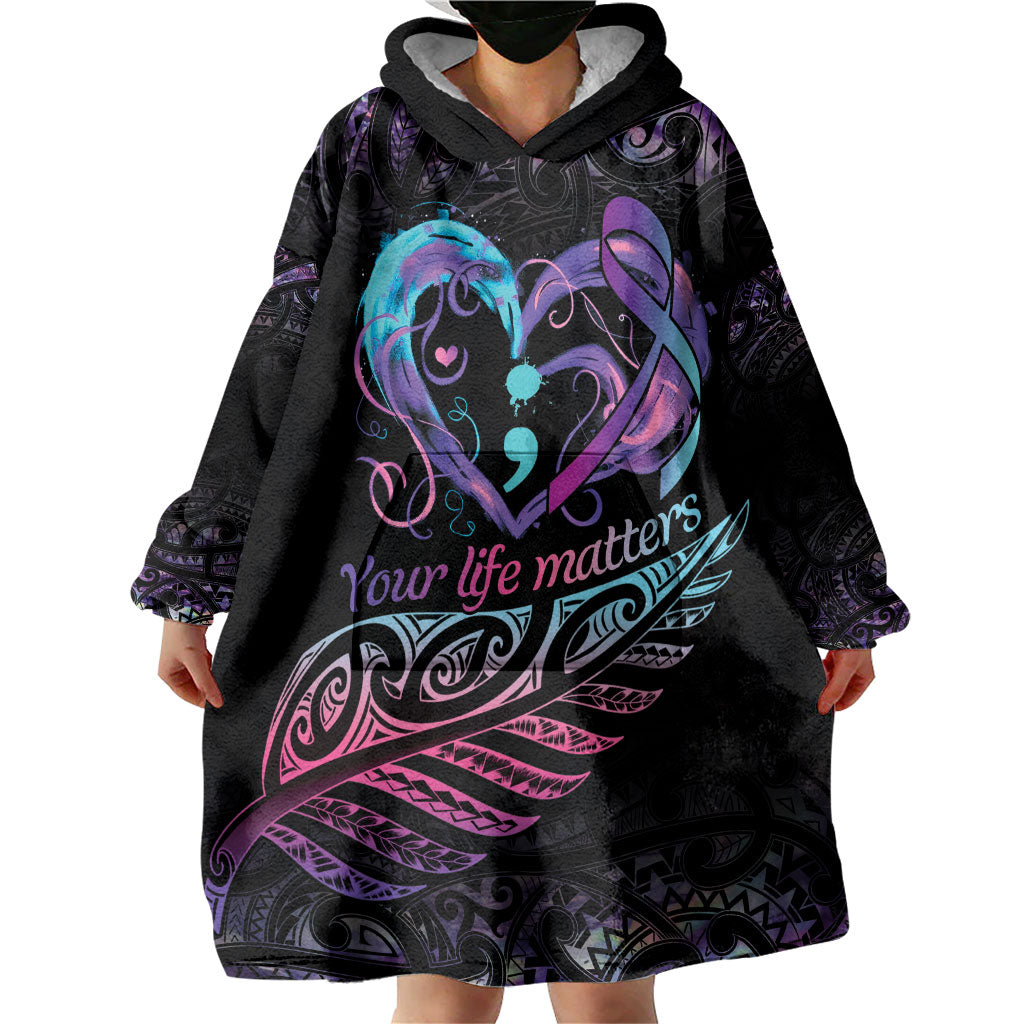 Personalised Your Life Matters Wearable Blanket Hoodie Suicide Prevention Support Semicolon Maori Heart