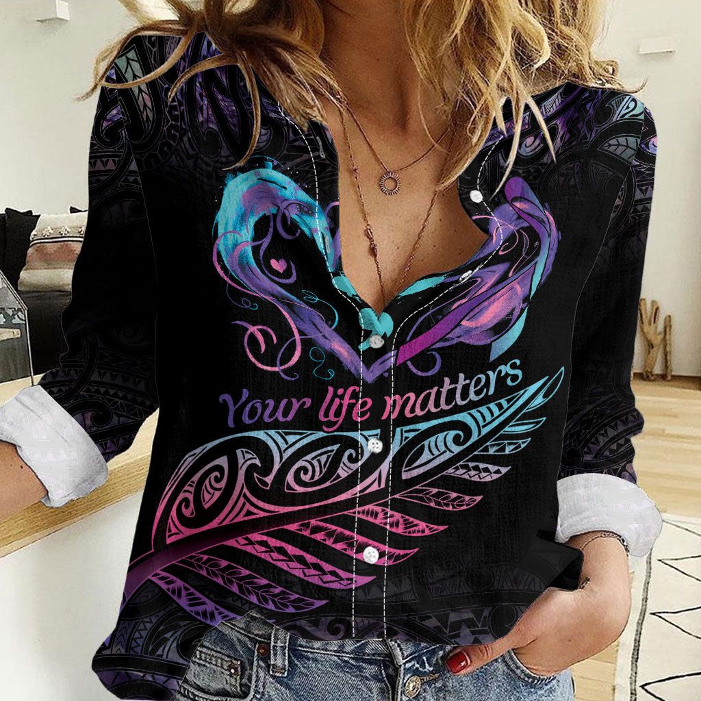 Personalised Your Life Matters Women Casual Shirt Suicide Prevention Support Semicolon Maori Heart