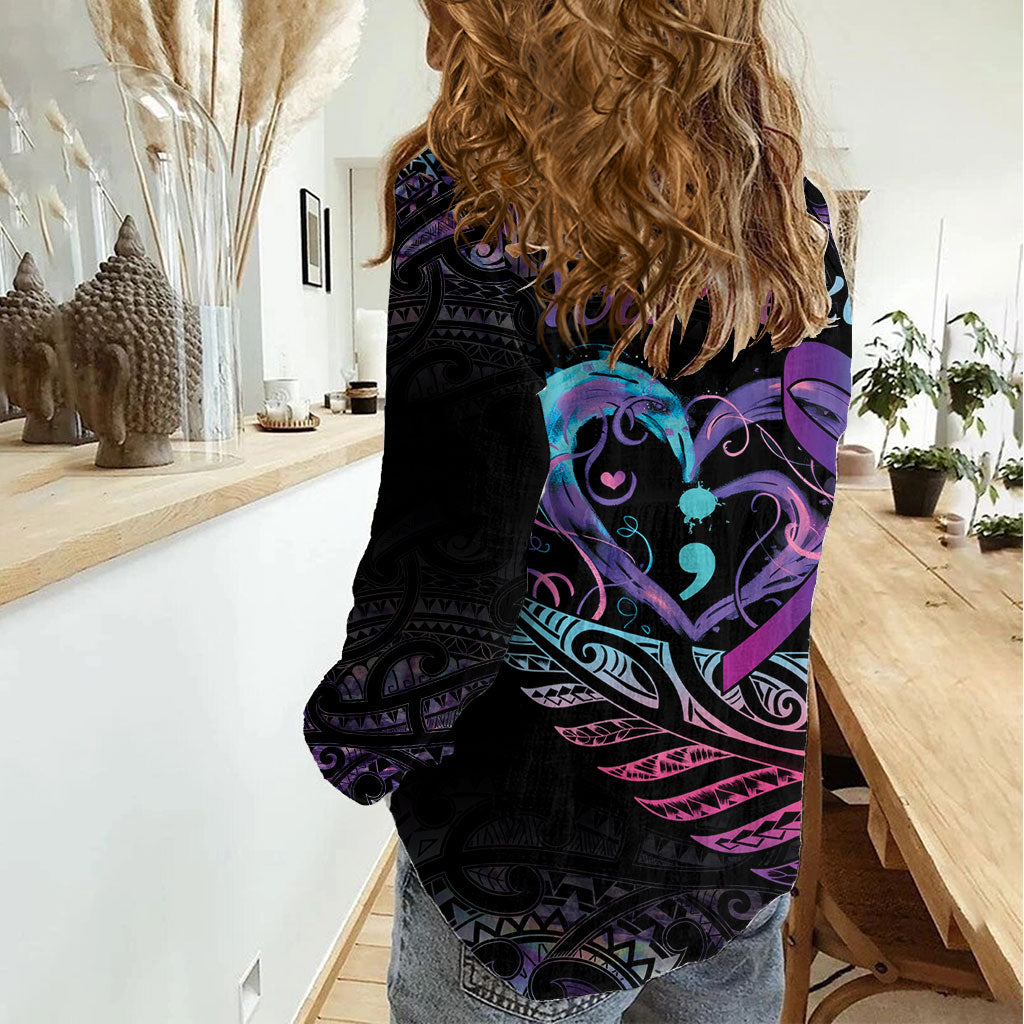 Personalised Your Life Matters Women Casual Shirt Suicide Prevention Support Semicolon Maori Heart