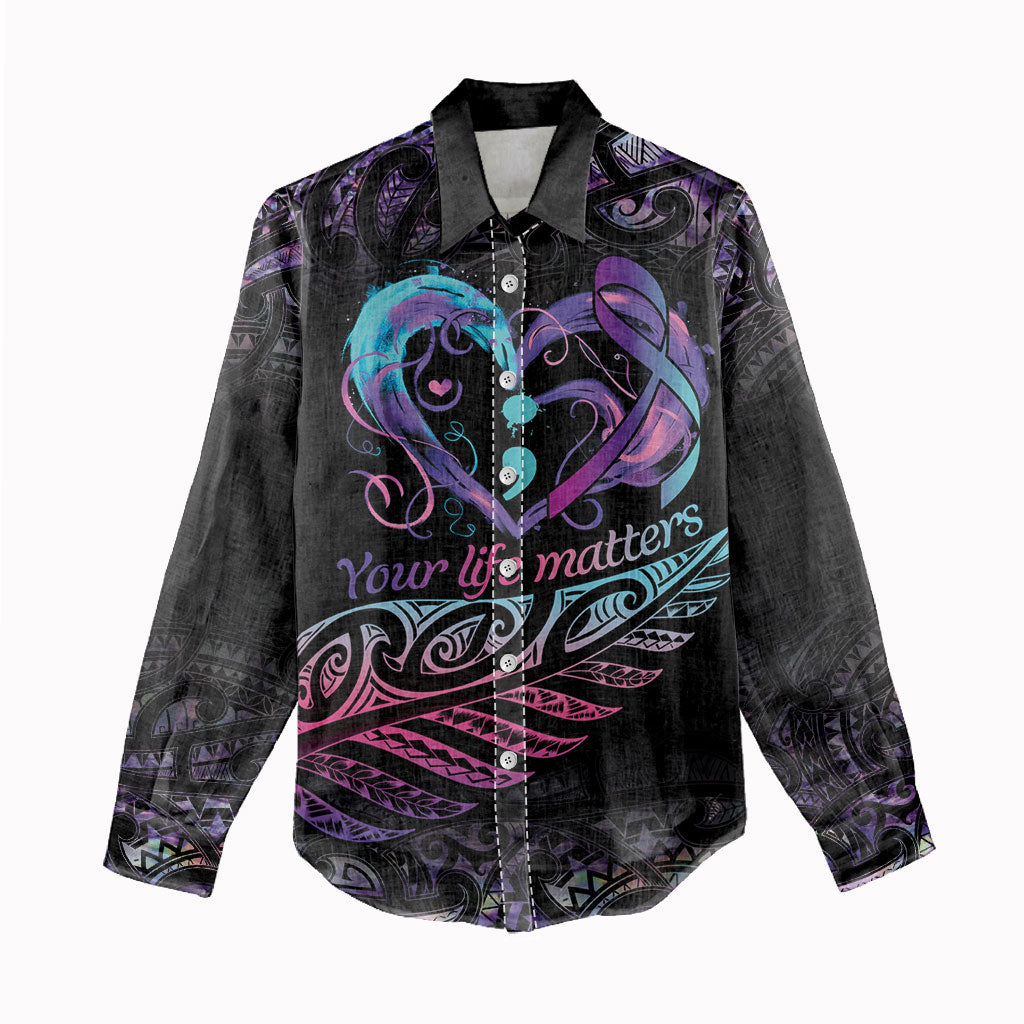 Personalised Your Life Matters Women Casual Shirt Suicide Prevention Support Semicolon Maori Heart