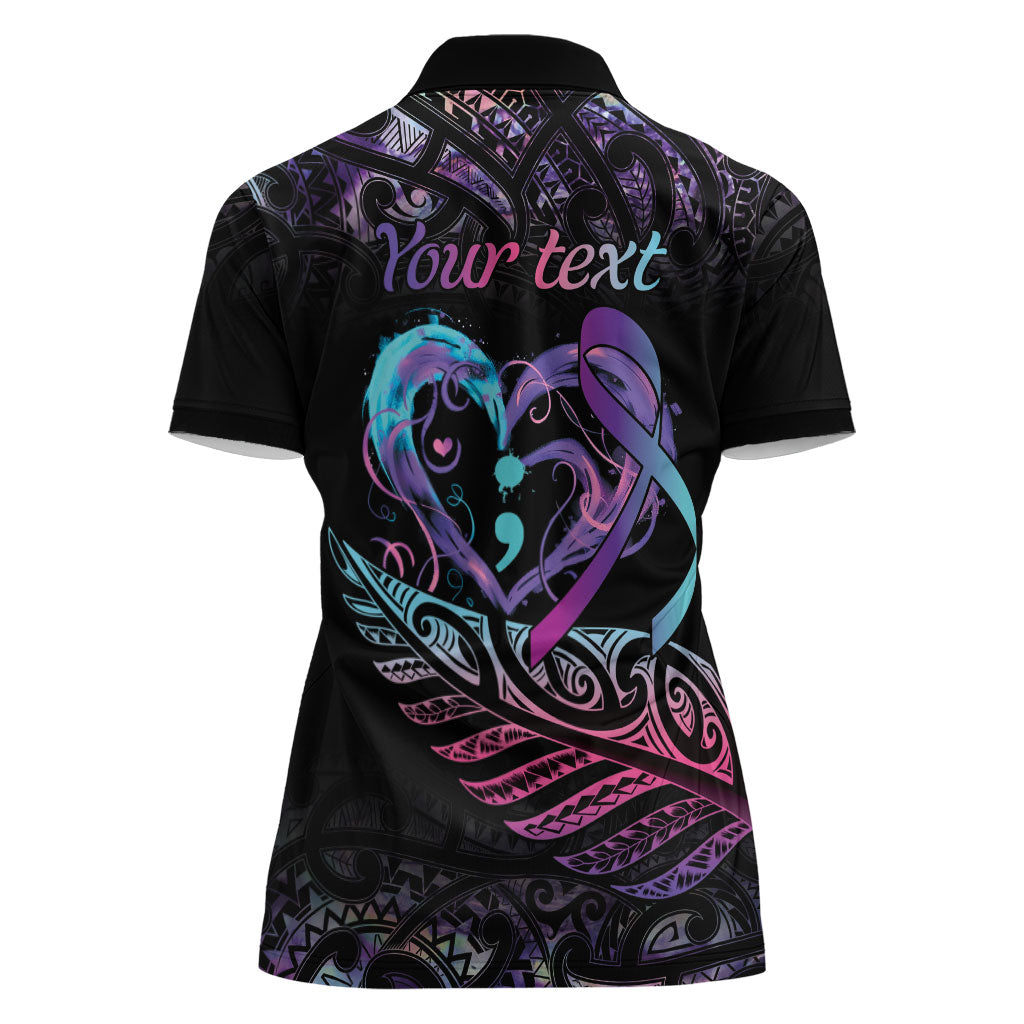 Personalised Your Life Matters Women Polo Shirt Suicide Prevention Support Semicolon Maori Heart