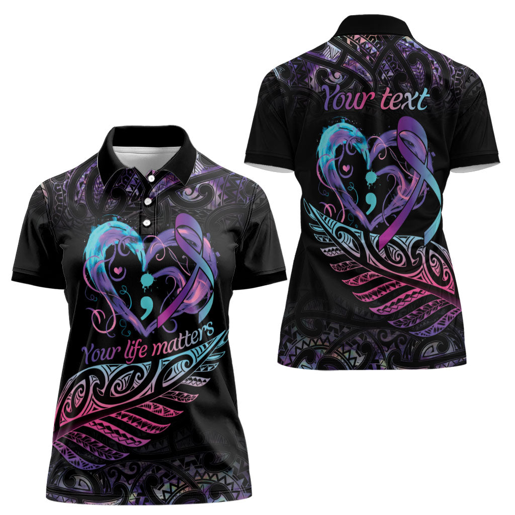 Personalised Your Life Matters Women Polo Shirt Suicide Prevention Support Semicolon Maori Heart