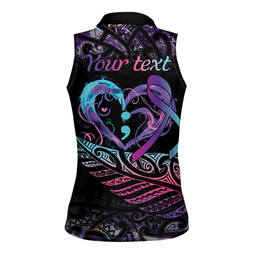 Personalised Your Life Matters Women Sleeveless Polo Shirt Suicide Prevention Support Semicolon Maori Heart
