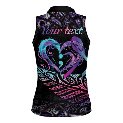 Personalised Your Life Matters Women Sleeveless Polo Shirt Suicide Prevention Support Semicolon Maori Heart