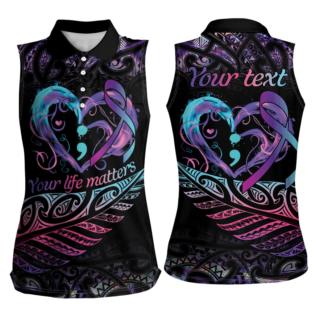 Personalised Your Life Matters Women Sleeveless Polo Shirt Suicide Prevention Support Semicolon Maori Heart