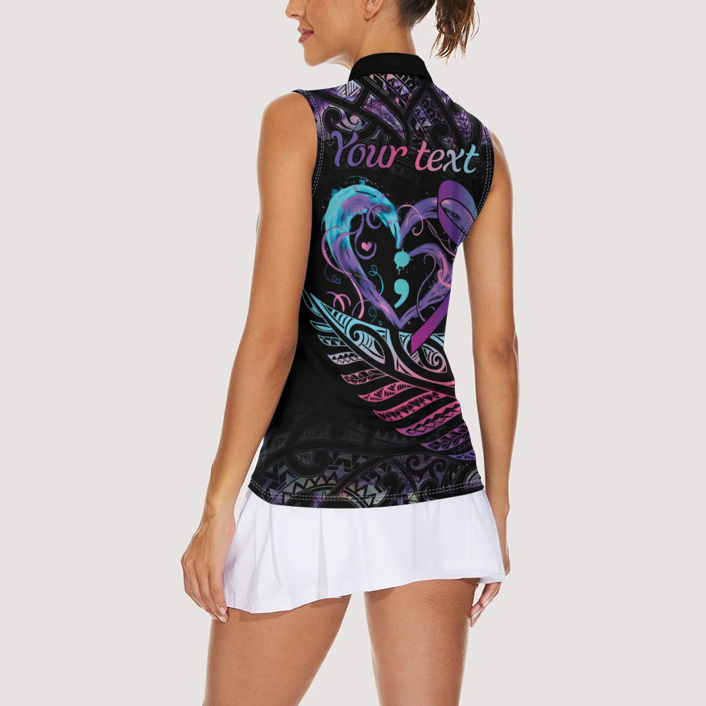 Personalised Your Life Matters Women Sleeveless Polo Shirt Suicide Prevention Support Semicolon Maori Heart